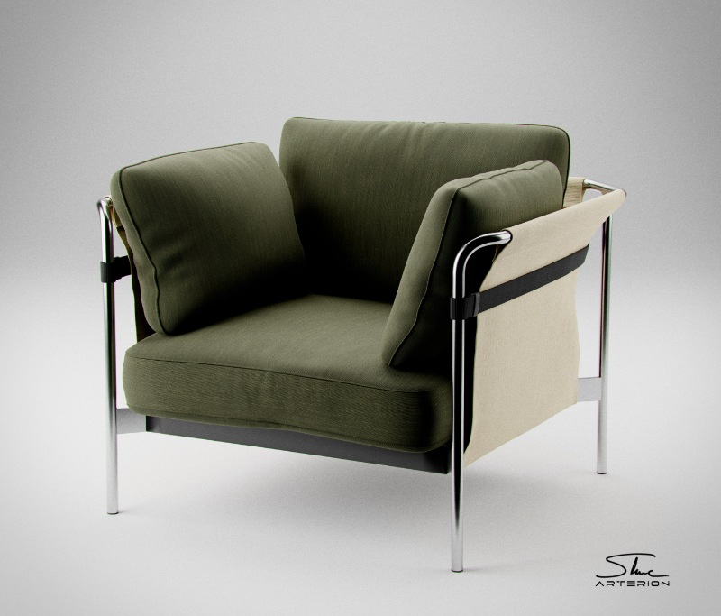 Modern sofa 3D advertisement.