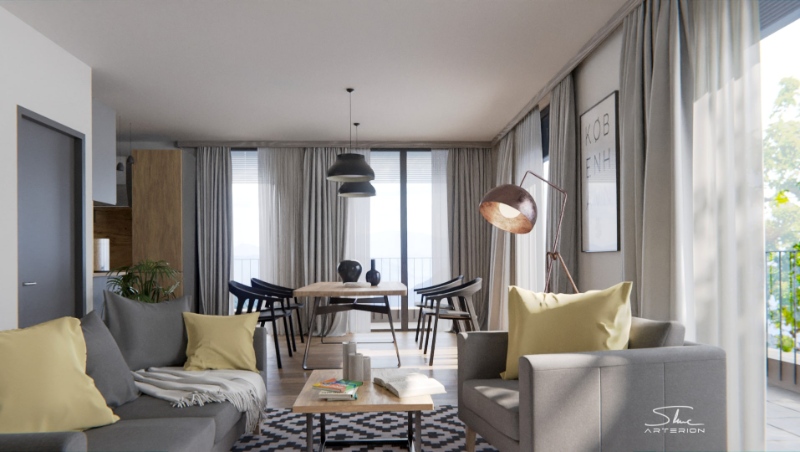 Modern penthouse interior 3D visualizaton.